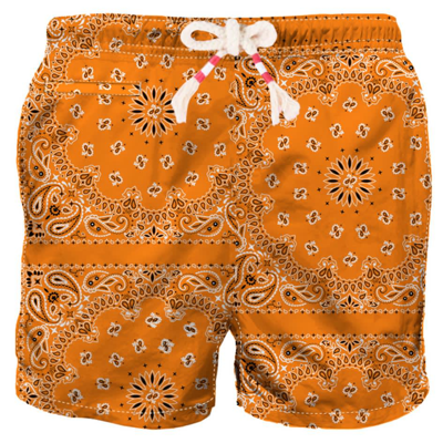 Mc2 Saint Barth Man Swim Shorts With Orange Bandanna Print