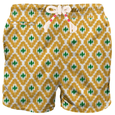 Mc2 Saint Barth Man Swim Shorts With Geometric Print In Yellow