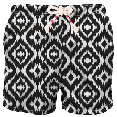 Mc2 Saint Barth Man Swim Shorts With Ethnic Print In White