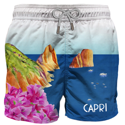 Mc2 Saint Barth Man Swim Shorts With Capri Print In Multicolor