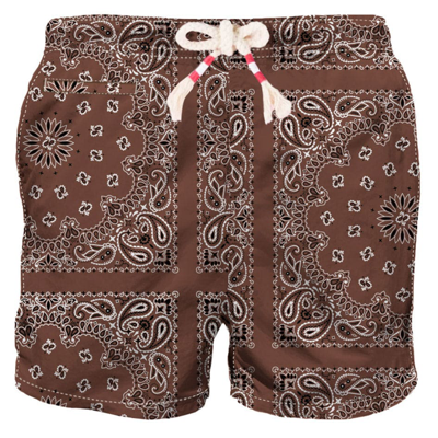 Mc2 Saint Barth Man Swim Shorts With Brown Bandanna Print