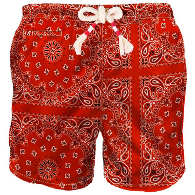 Mc2 Saint Barth Man Swim Shorts With Bandanna Print In Red