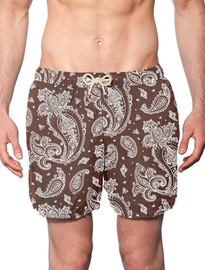 Mc2 Saint Barth Man Swim Short With Brown Paisley Print