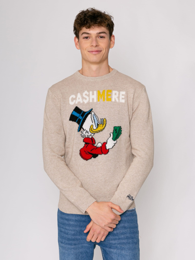 Mc2 Saint Barth Man Sweater Uncle Scrooge Ca$hmere Print Special Edition Disney© In Brown