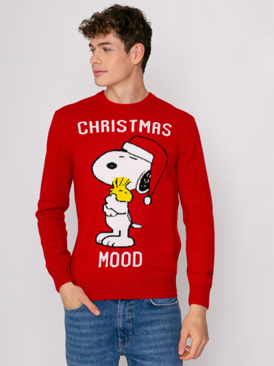 Mc2 Saint Barth Man Sweater Christmas Snoopy Peanuts Special Edition In Red