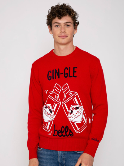 Mc2 Saint Barth Man Red Sweater Gin-gle Bells Print