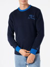 MC2 SAINT BARTH MAN NAVY BLUE SWEATER WITH WOLF OF ST. MORITZ EMBROIDERY