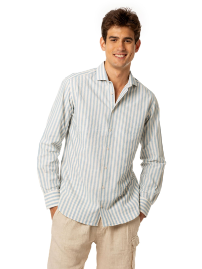 Mc2 Saint Barth Man Linen Shirt With Striped