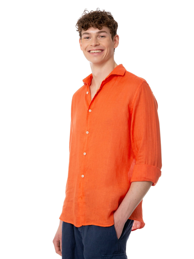 Mc2 Saint Barth Man Linen Orange Shirt