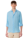 Mc2 Saint Barth Man Linen Light Blue Shirt In Blue