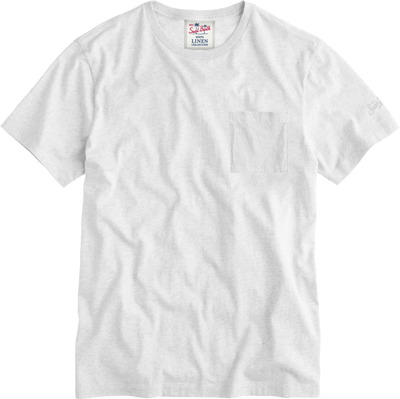 Mc2 Saint Barth Man Linen Jersey T-shirt In White