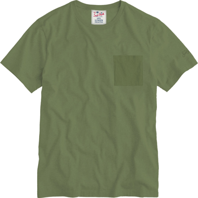 Mc2 Saint Barth Man Linen Jersey T-shirt In Green