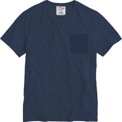 Mc2 Saint Barth Man Linen Jersey T-shirt In Blue