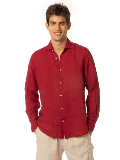Mc2 Saint Barth Man Linen Burgundy Shirt In Red