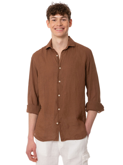 Mc2 Saint Barth Man Linen Brown Shirt