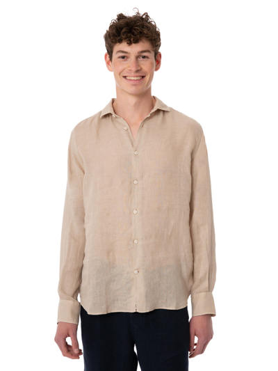 Mc2 Saint Barth Man Linen Beige Shirt In White