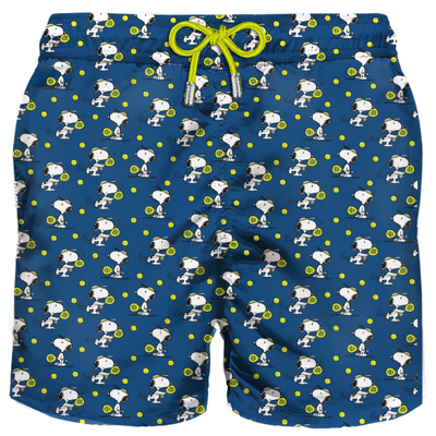 Mc2 Saint Barth Man Light Fabric Swim Shorts With Snoopy Print Snoopy - Peanuts Special Edition In Blue