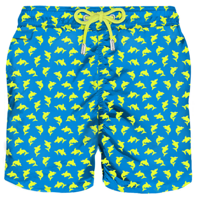 Mc2 Saint Barth Man Light Fabric Swim Shorts With Shark In Blue