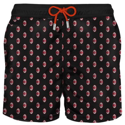 Mc2 Saint Barth Man Light Fabric Swim Shorts With Milan Print Milan Special Edition In Black