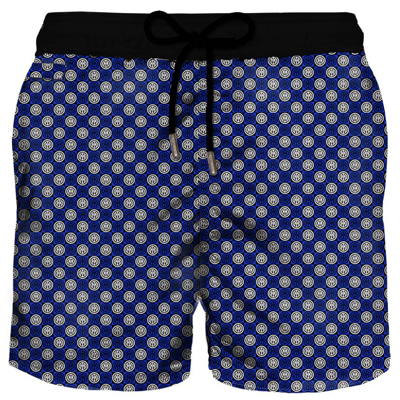 Mc2 Saint Barth Man Light Fabric Swim Shorts With Inter Print Inter Special Edition In Blue