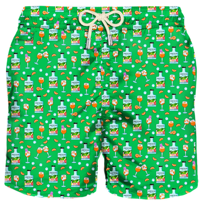 Mc2 Saint Barth Man Light Fabric Swim Shorts With Gin Print Portofino Dry Gin Special Edition