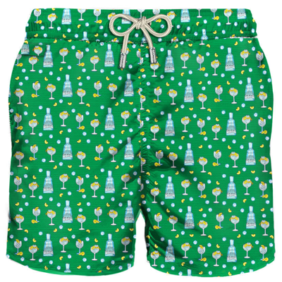 Mc2 Saint Barth Man Light Fabric Swim Shorts With Gin Print Gin Mare Special Edition In Green