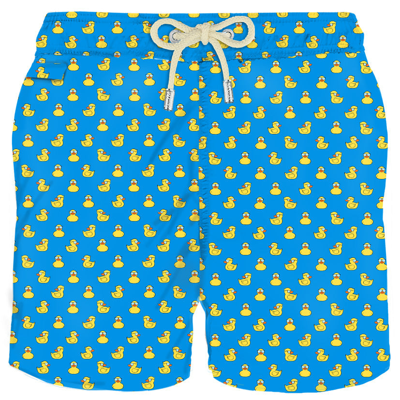 Mc2 Saint Barth Man Light Fabric Swim Shorts With Ducky Print In Multi