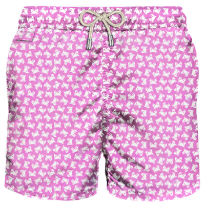 Mc2 Saint Barth Man Light Fabric Swim Shorts With Crab Print In Pink