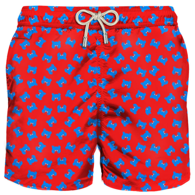 Mc2 Saint Barth Man Light Fabric Swim Shorts With Crab Print In Red