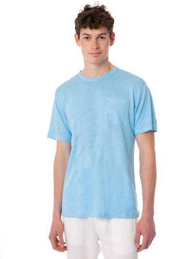 Mc2 Saint Barth Man Light Blue Linen Jersey T-shirt