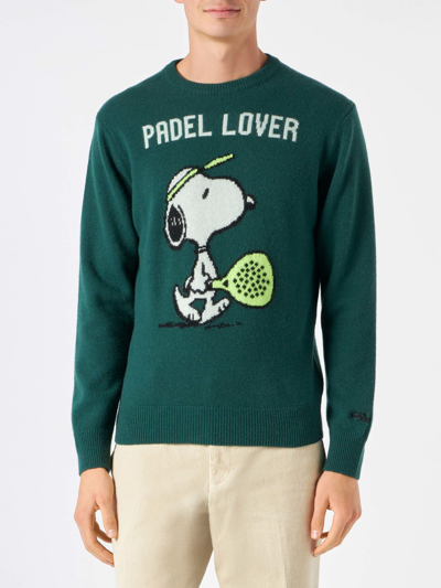 Mc2 Saint Barth Crewneck Sweater Snoopy Padel Lover Sweater In Verde Scuro