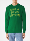 MC2 SAINT BARTH MAN GREEN SWEATER WITH TEQUILA SOLVES EVERYTHING EMBROIDERY