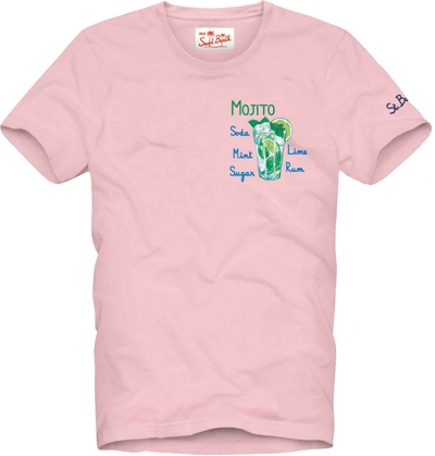 Mc2 Saint Barth Man Cotton T-shirt With Mojito Print In Pink