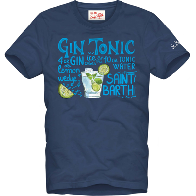 Mc2 Saint Barth Man Cotton T-shirt With Gin Tonic Print In Blue