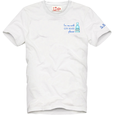 Mc2 Saint Barth Man Cotton T-shirt With Gin Print In White