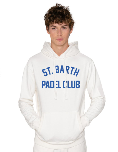 Mc2 Saint Barth Man Cotton Hooded Sweatshirt With St. Barth Padel Club Print