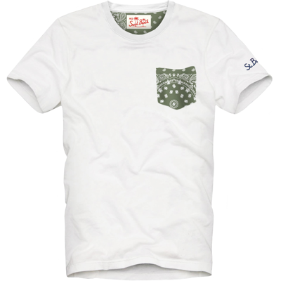 Mc2 Saint Barth Man Cotton T-shirt With Bandanna Print Pocket In Green