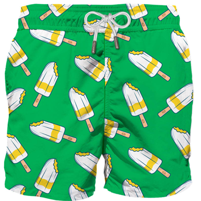 Mc2 Saint Barth Man Classic Swim Shorts With Lemonissimo Print Algida® Special Edition In Green