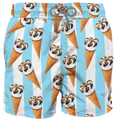 Mc2 Saint Barth Mid-length Swim Shorts Cornetto Print Algida Special Edition In Blue