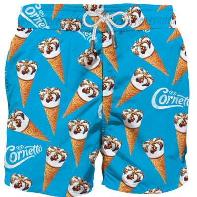 Mc2 Saint Barth Man Classic Swim Shorts With Algida Print Algida® Special Edition In Blue