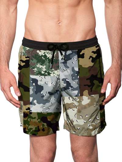 Mc2 Saint Barth Man Camouflage Zipped Swim Shorts In Green