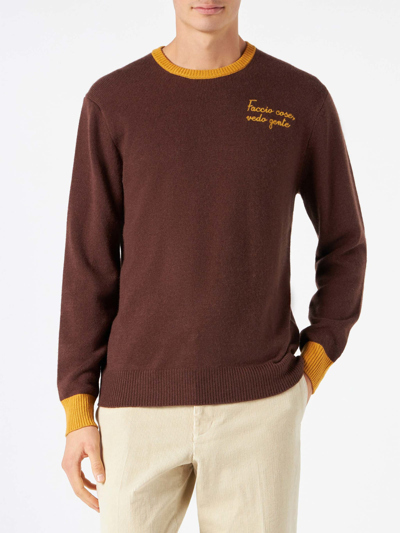 Mc2 Saint Barth Man Brown Sweater With Embroidery