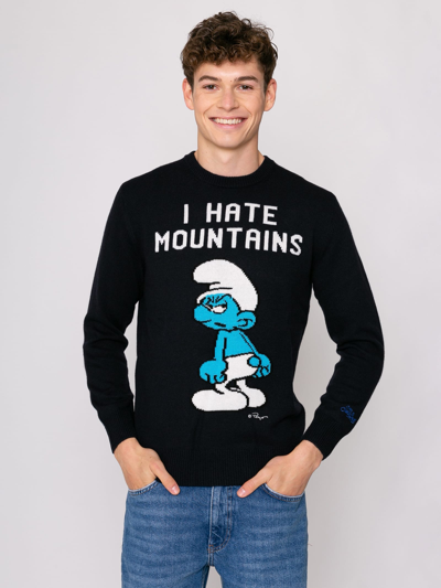 Mc2 Saint Barth Man Blue Navy Sweater I Hate Mountains Smurf Print ©peyo Special Edition