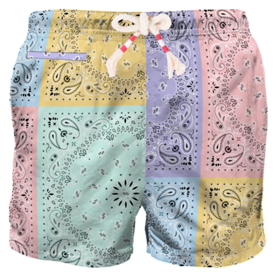 Mc2 Saint Barth Man Bandanna Swim Shorts In Multicolor