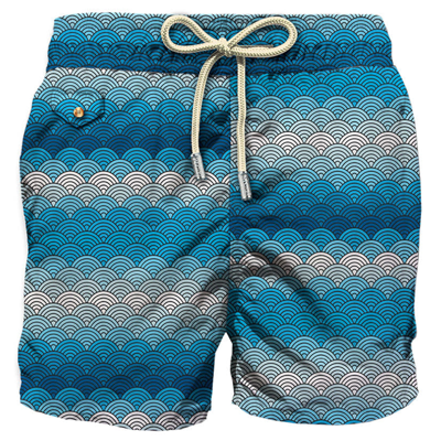 Mc2 Saint Barth Light Fabric Swim Shorts With Optical Print In Blue