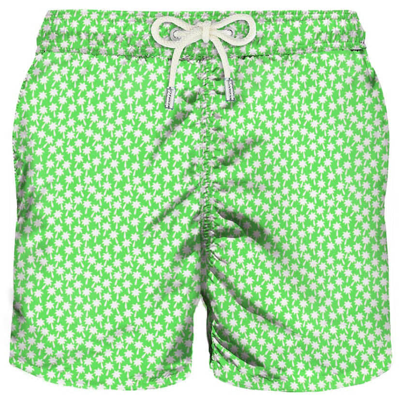 Mc2 Saint Barth Light Fabric Swim Shorts Palms Print In Green