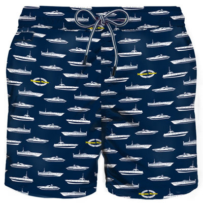 Mc2 Saint Barth Light Fabric Man Swim Shorts Yacht Print In Blue