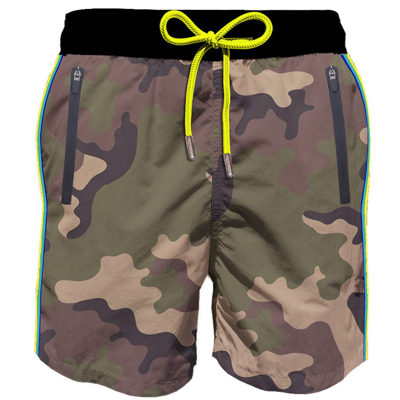Mc2 Saint Barth Light Fabric Man Swim Shorts With Zipped Pockets In Green