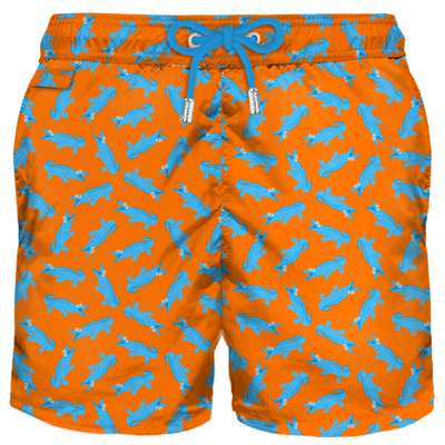 Mc2 Saint Barth Light Fabric Man Swim Shorts With Crocodile Print In Orange
