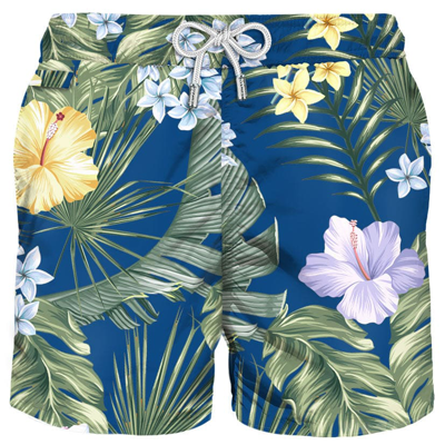 Mc2 Saint Barth Light Fabric Man Swim Shorts Tropical Print In Green
